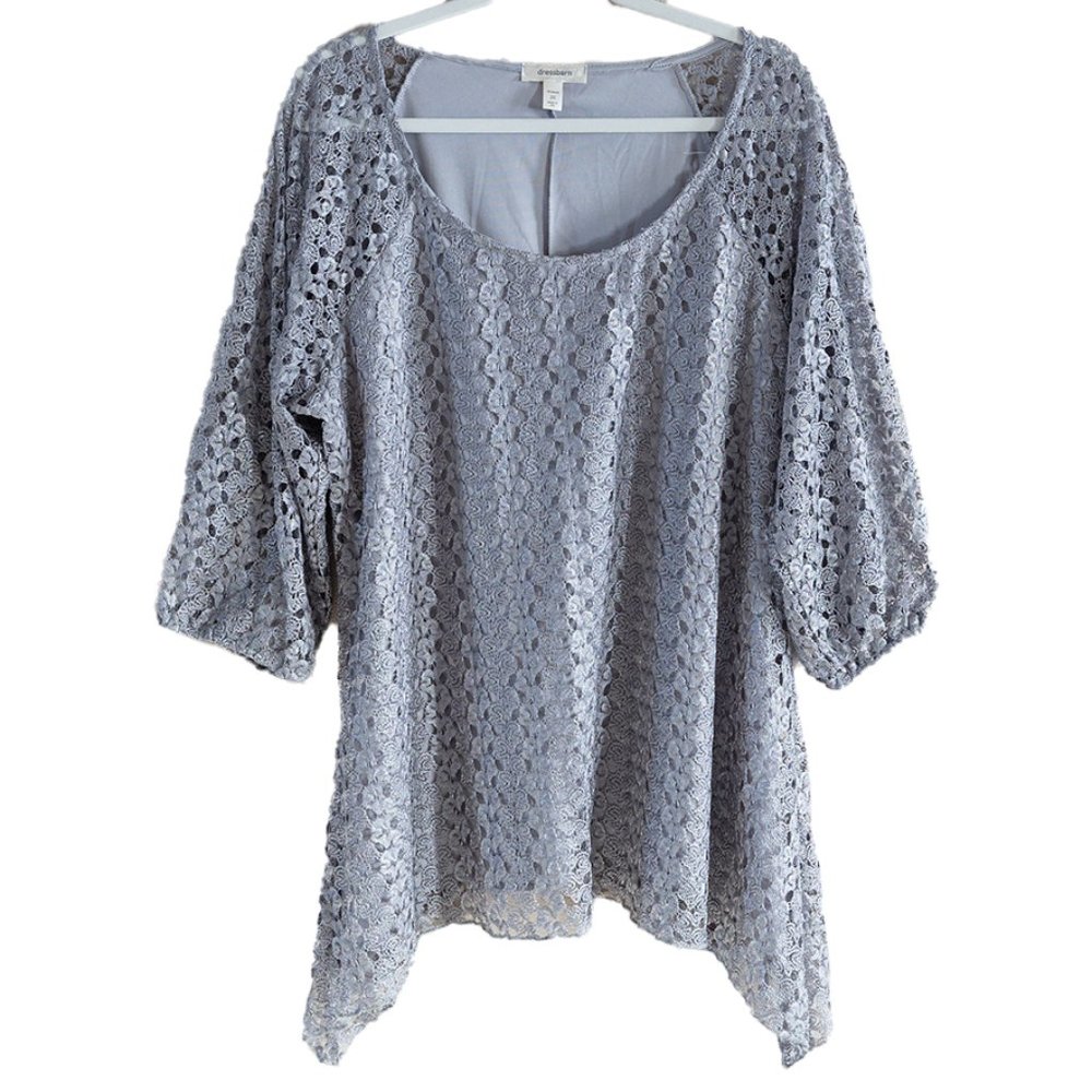 Dress Barn Women's 2X Grey Short Sleeve Blouse